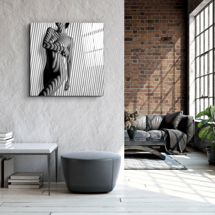 Glass wall art piece from Artdesigna's Naked Shadows V2 collection, featuring intricate glass design and abstract shadow patterns.