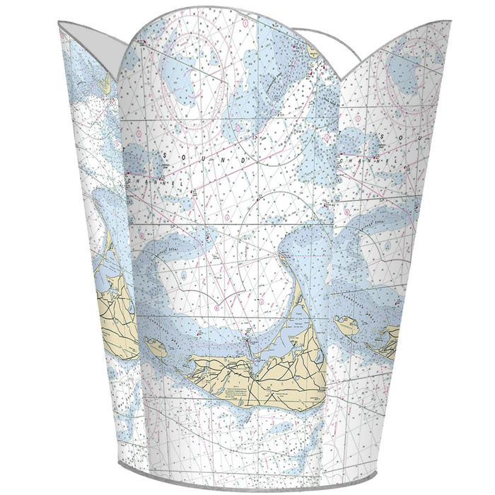 Nantucket Nautical Chart Decoupage Wastebasket and Optional Tissue Box Cover - Wastebasket Sets - The Well Appointed House