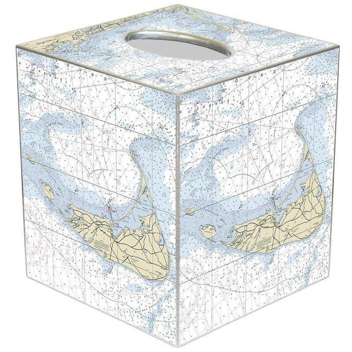 Nantucket Nautical Chart Decoupage Wastebasket and Optional Tissue Box Cover - Wastebasket Sets - The Well Appointed House