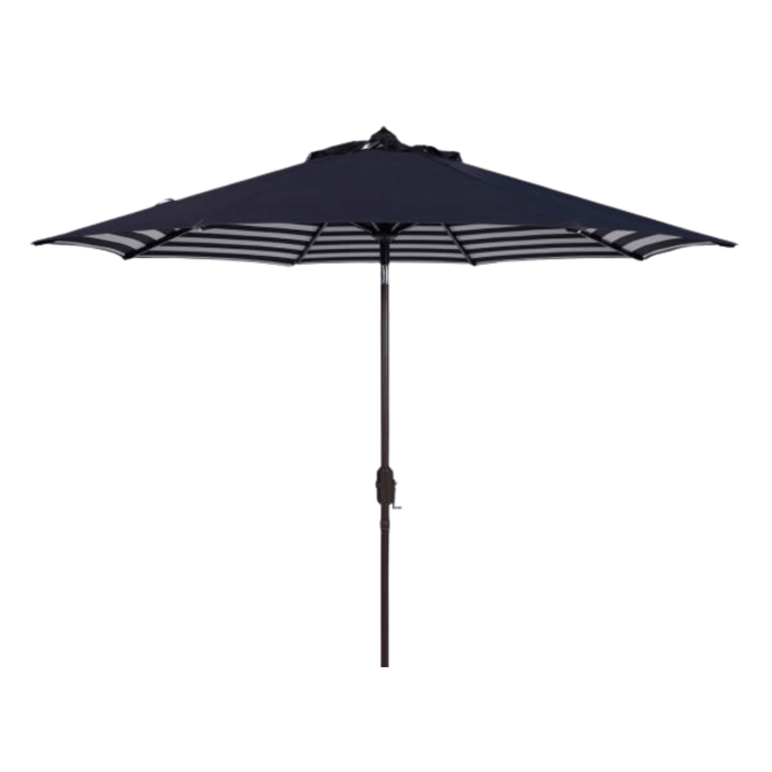 Navy and White Outdoor Crank Umbrella With Striped Interior - Outdoor Umbrellas - The Well Appointed House