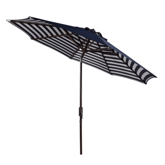 Navy and White Outdoor Crank Umbrella With Striped Interior - Outdoor Umbrellas - The Well Appointed House