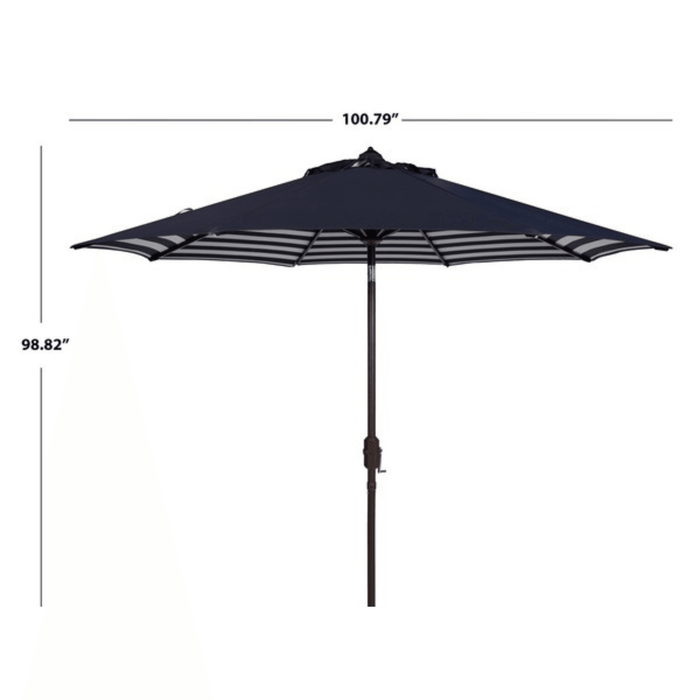 Navy and White Outdoor Crank Umbrella With Striped Interior - Outdoor Umbrellas - The Well Appointed House