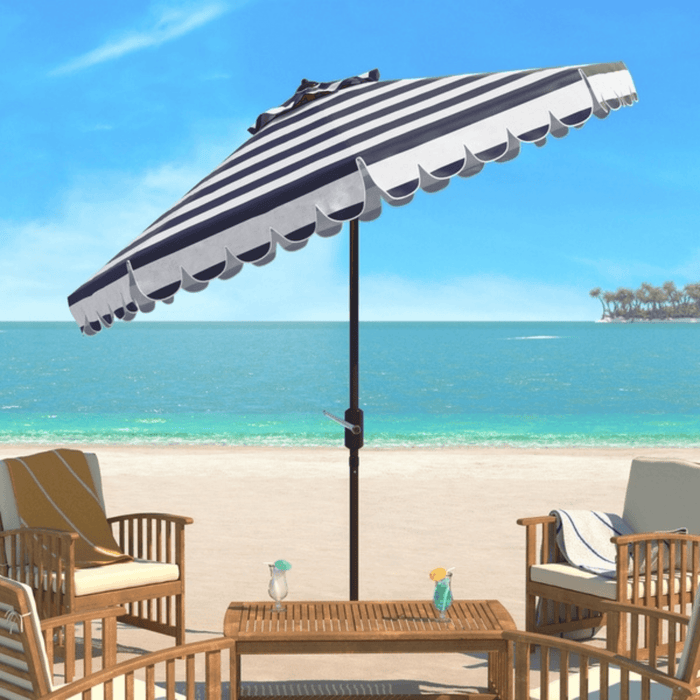 Navy and White Striped Umbrella With Scalloped Trim - Outdoor Umbrellas - The Well Appointed House