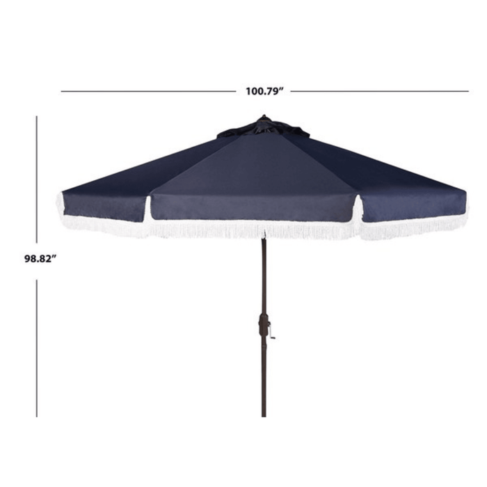 Navy Outdoor Crank Umbrella With White Fringe - Outdoor Umbrellas - The Well Appointed House