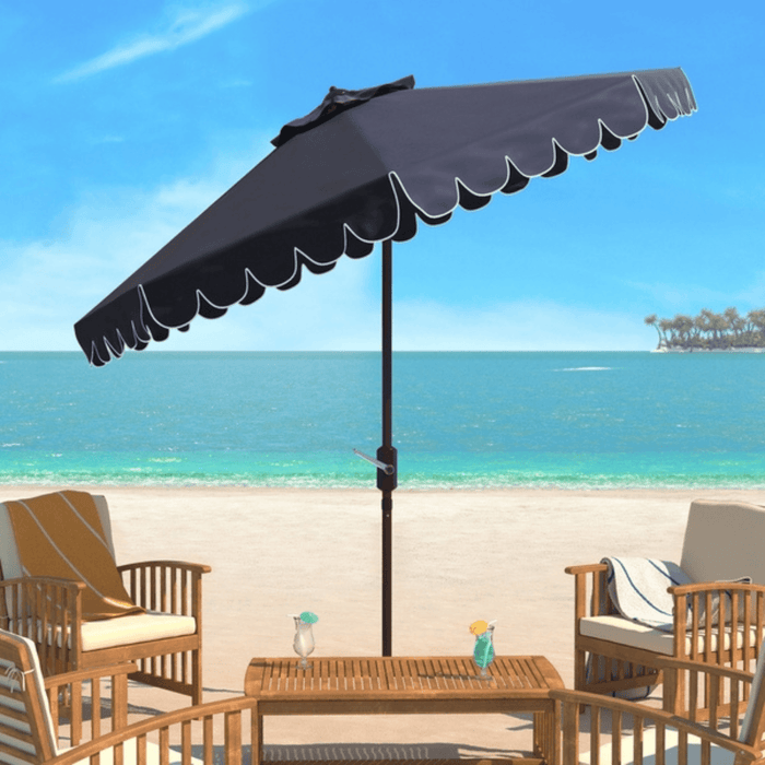 Navy Scalloped Outdoor Umbrella With White Trim - Outdoor Umbrellas - The Well Appointed House