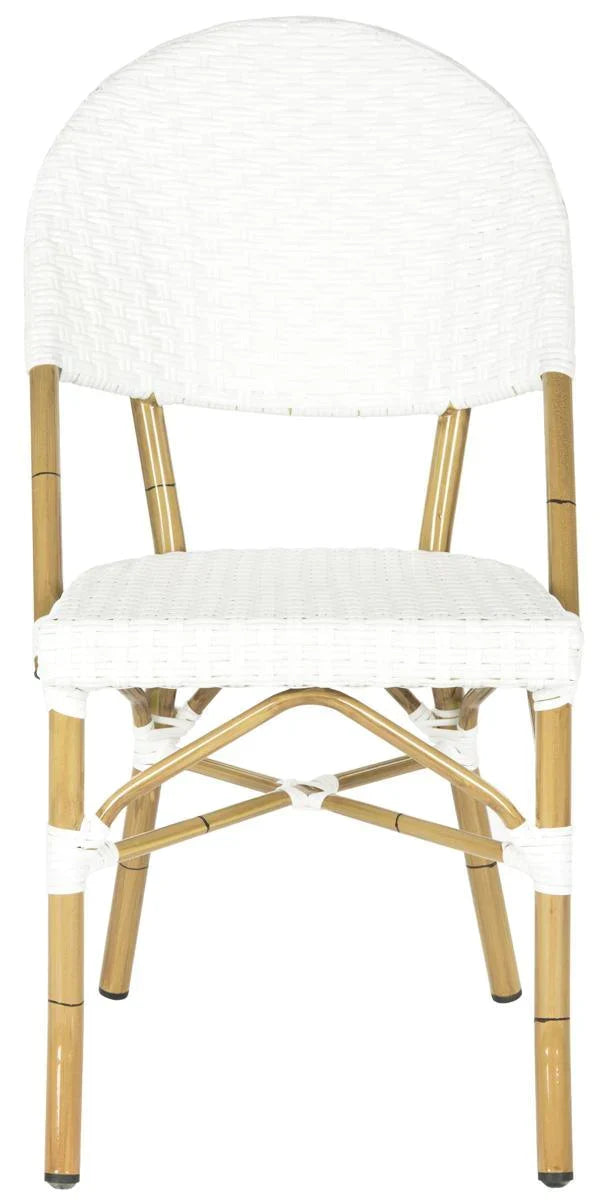 Off White Indoor-Outdoor Stacking Side Chair With Faux Bamboo Frame - Outdoor Dining Tables & Chairs - The Well Appointed House