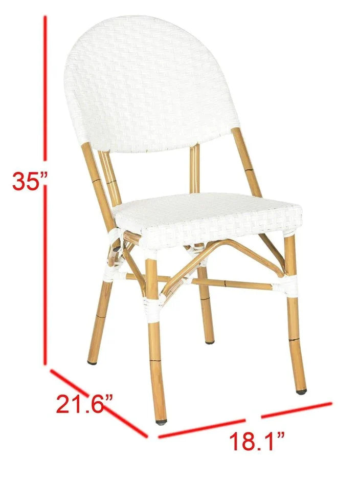 Off White Indoor-Outdoor Stacking Side Chair With Faux Bamboo Frame - Outdoor Dining Tables & Chairs - The Well Appointed House