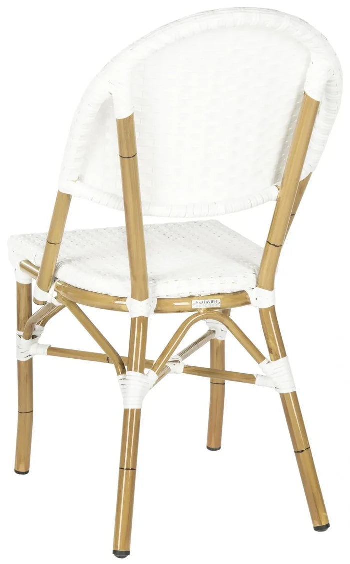 Off White Indoor-Outdoor Stacking Side Chair With Faux Bamboo Frame - Outdoor Dining Tables & Chairs - The Well Appointed House