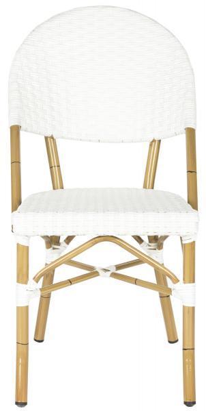 Off White Indoor-Outdoor Stacking Side Chair With Faux Bamboo Frame - Outdoor Dining Tables & Chairs - The Well Appointed House
