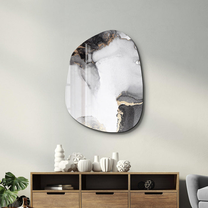 Off White Marble glass wall art by Artdesigna showing a sleek, modern design with smooth marble patterns on clear glass surface.