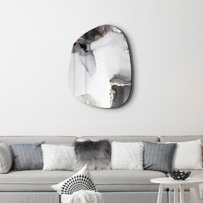 Off White Marble glass wall art by Artdesigna, featuring sleek, modern design with elegant marble patterns on clear glass.