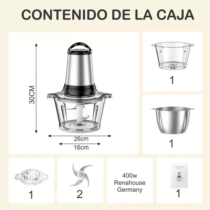 PICATODO ELÉCTRICO DOBLE BOWL CUCHILLAS 400W ORIGINAL 3LT
