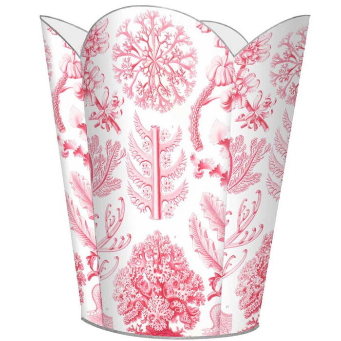 Pink Coral Decoupage Wastebasket and Optional Tissue Box Cover - Wastebasket Sets - The Well Appointed House