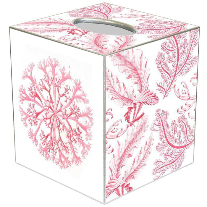 Pink Coral Decoupage Wastebasket and Optional Tissue Box Cover - Wastebasket Sets - The Well Appointed House