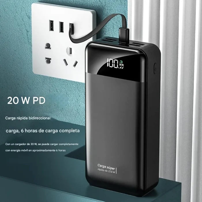 POWER BANK 20000MAH MULTIPUERTOS LIGHTING V8 TIPO C LINTERNA