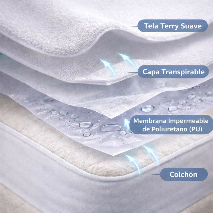 Protector colchón king 100% impermeable antifluido terry 200x200cm
