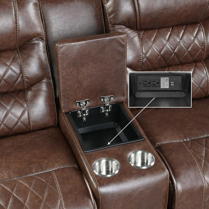 Putnam Console with Receptacles and USB Port in Brown 9405BR-CN - Furniture World SW (WA)