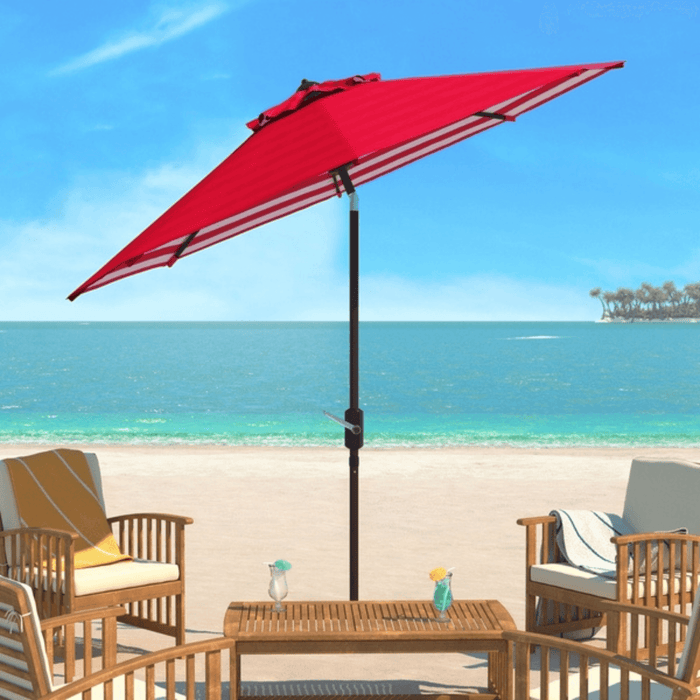 Red and White Auto Tilt Outdoor Umbrella With Striped Interior - Outdoor Umbrellas - The Well Appointed House
