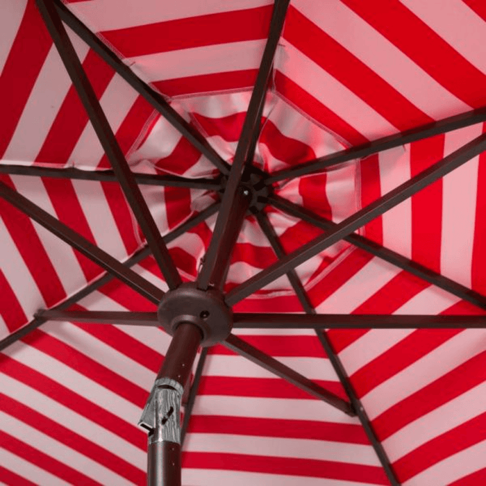 Red and White Auto Tilt Outdoor Umbrella With Striped Interior - Outdoor Umbrellas - The Well Appointed House