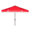 Red Outdoor Crank Umbrella With White Fringe - Outdoor Umbrellas - The Well Appointed House