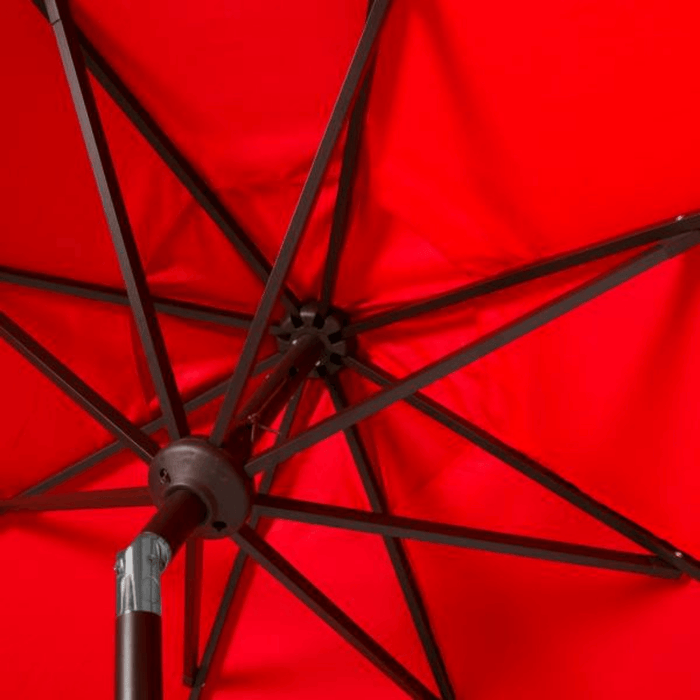 Red Outdoor Crank Umbrella With White Fringe - Outdoor Umbrellas - The Well Appointed House
