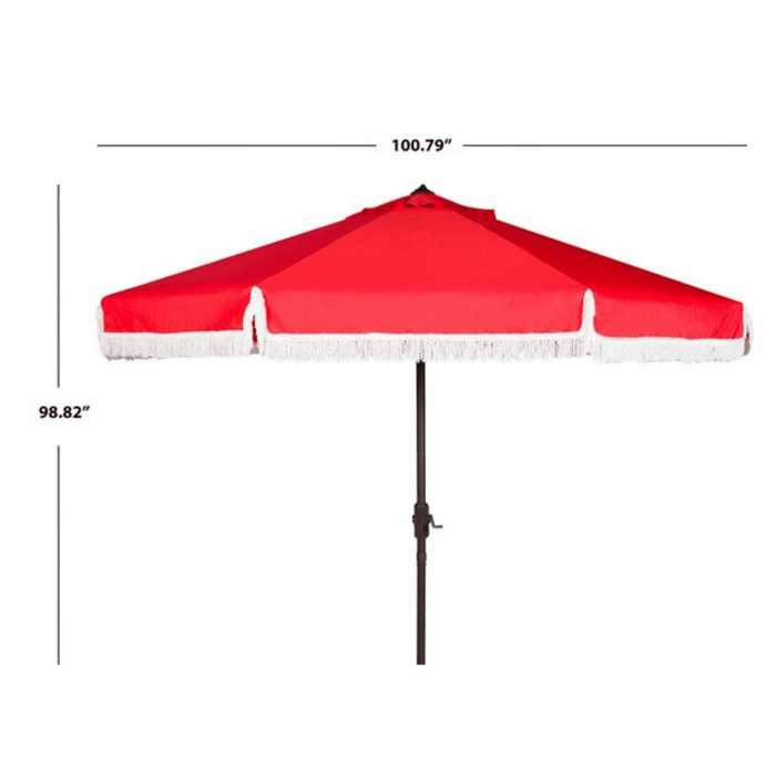 Red Outdoor Crank Umbrella With White Fringe - Outdoor Umbrellas - The Well Appointed House