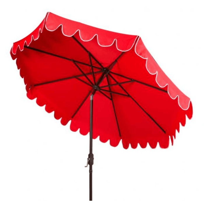 Red Scalloped Outdoor Umbrella With White Trim - Outdoor Umbrellas - The Well Appointed House