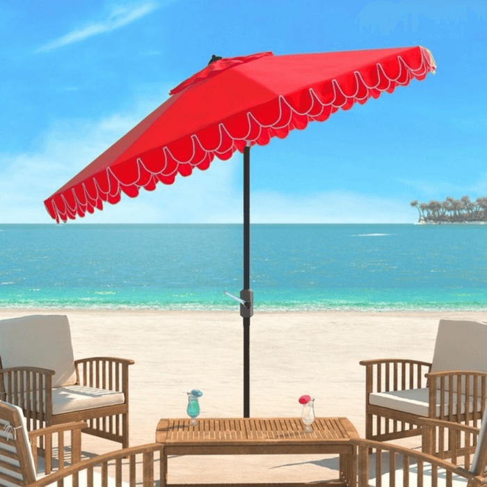 Red Two Tier Scalloped Outdoor Umbrella With White Trim - Outdoor Umbrellas - The Well Appointed House