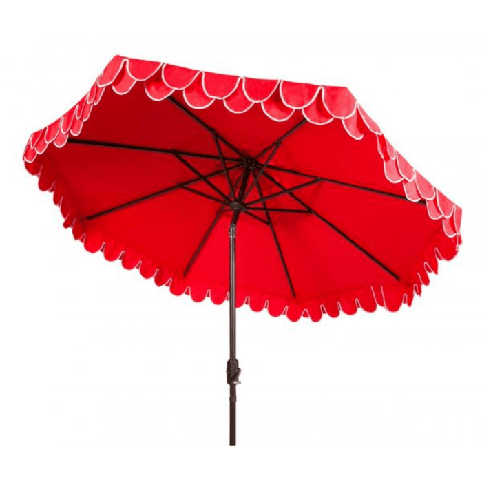Red Two Tier Scalloped Outdoor Umbrella With White Trim - Outdoor Umbrellas - The Well Appointed House