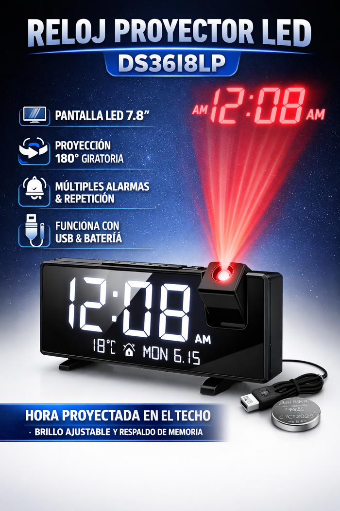 RELOJ DESPERTADOR DIGITAL CON PROYECTOR ⏰✨