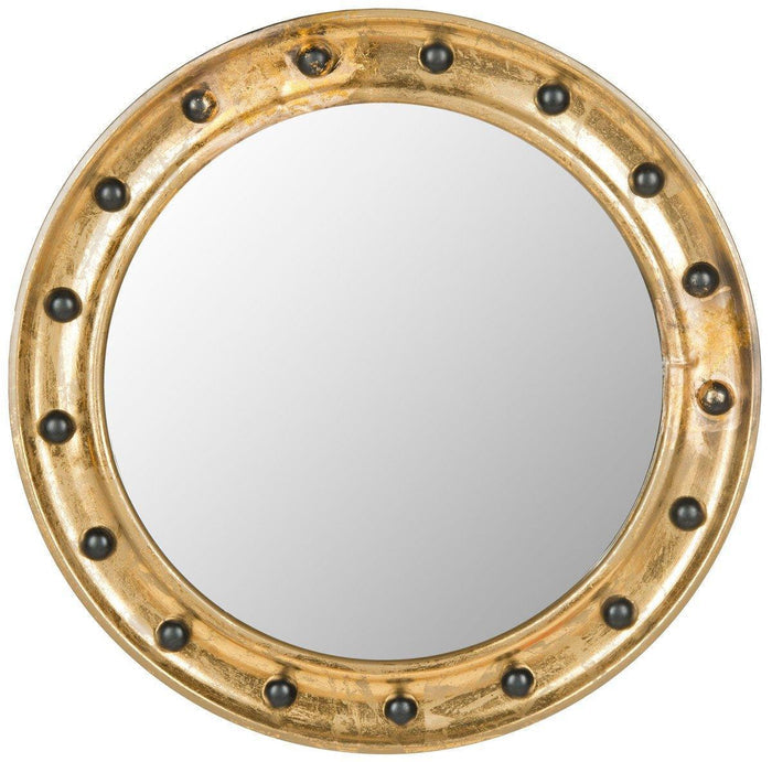 Round Nautical Gold Mirror With Black Faux Nailheads - Wall Mirrors -  The Well Appointed House
