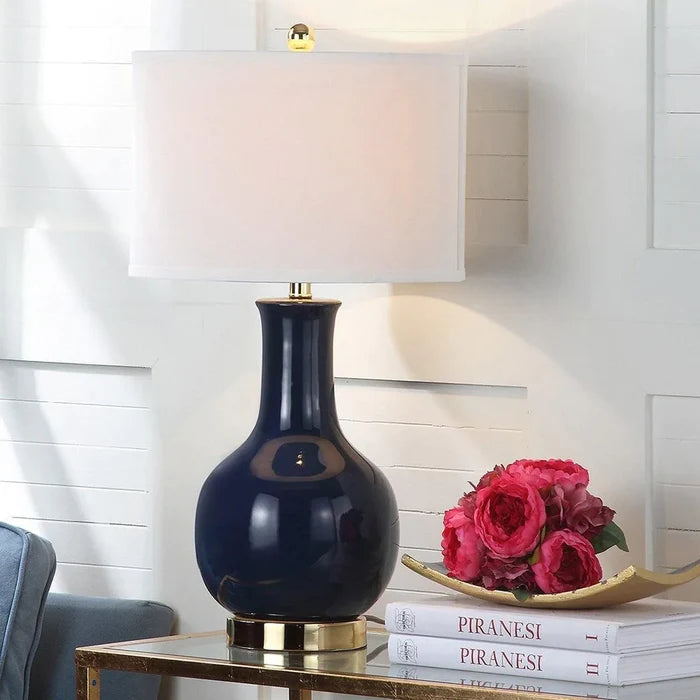 Royal Blue Glazed Ceramic Gourd Table Lamp - Table Lamps - The Well Appointed House