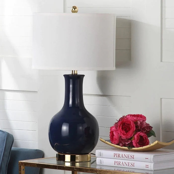 Royal Blue Glazed Ceramic Gourd Table Lamp - Table Lamps - The Well Appointed House