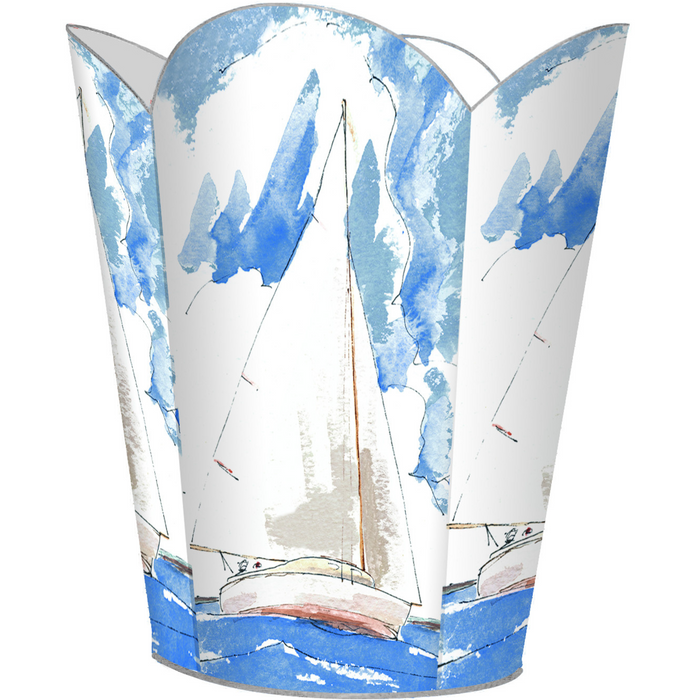 Sailboat Decoupage Wastebasket and Optional Tissue Box Cover - Wastebasket Sets - The Well Appointed House