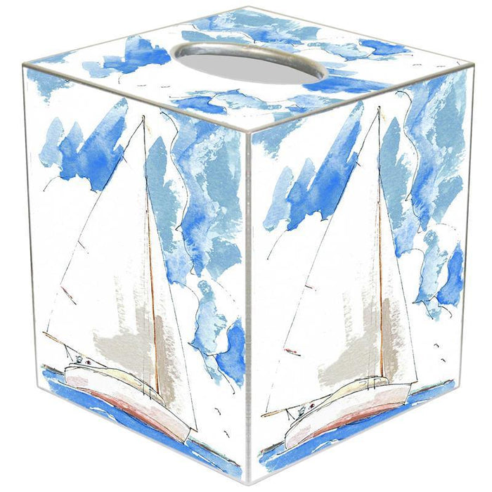 Sailboat Decoupage Wastebasket and Optional Tissue Box Cover - Wastebasket Sets - The Well Appointed House