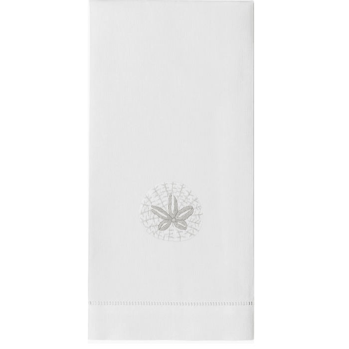 Set of 2 Sand Dollar Design White Cotton Hand Towels - Hand Towels - The Well Appointed House