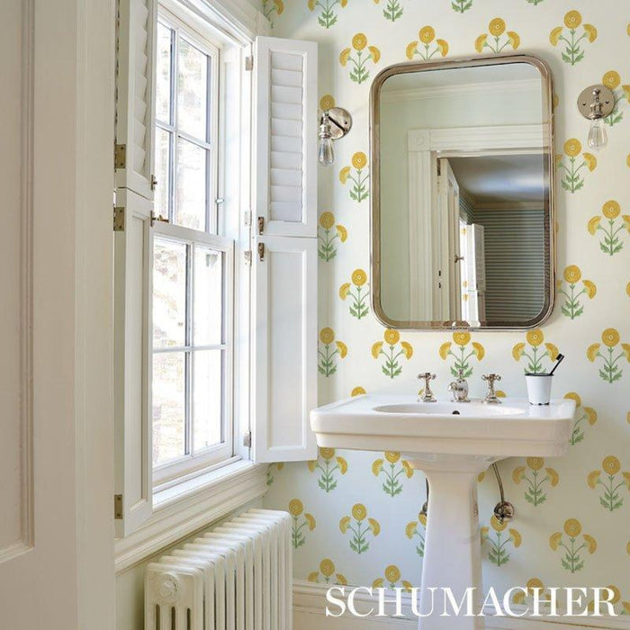 Schumacher Saranda Flower Wallpaper in Marigold - Wallpaper - The Well Appointed House
