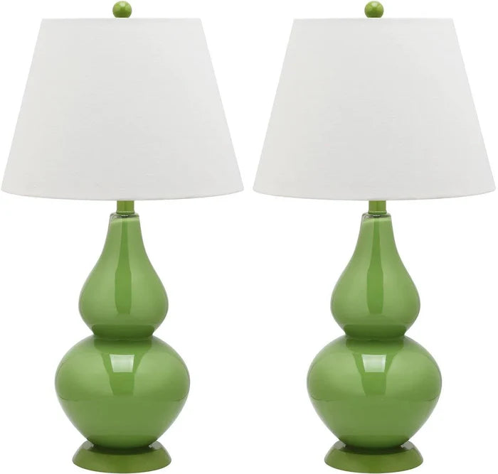 Set of 2 Glossy Double Gourd Table Lamps in Fern Green - Table Lamps -  The Well Appointed House