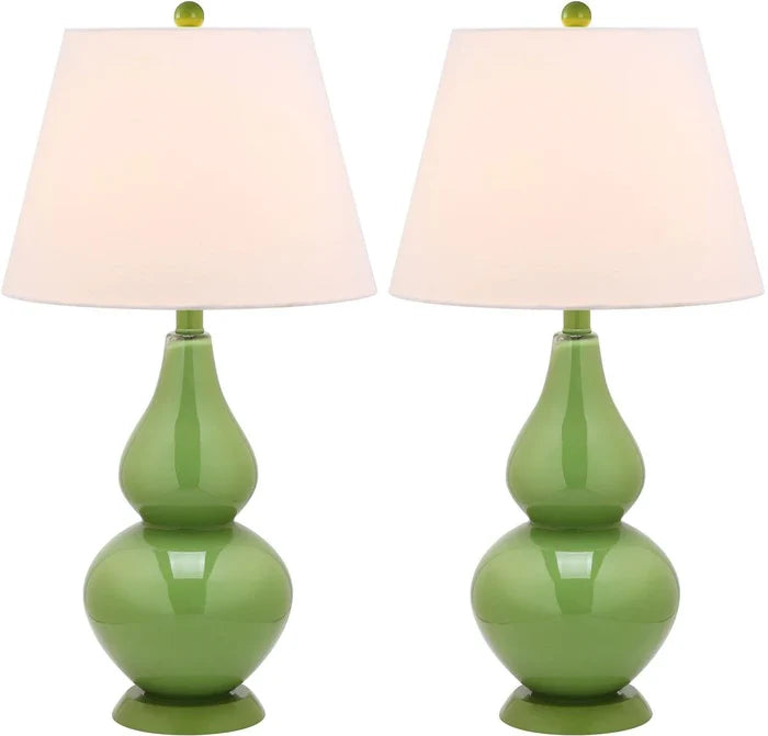 Set of 2 Glossy Double Gourd Table Lamps in Fern Green - Table Lamps -  The Well Appointed House