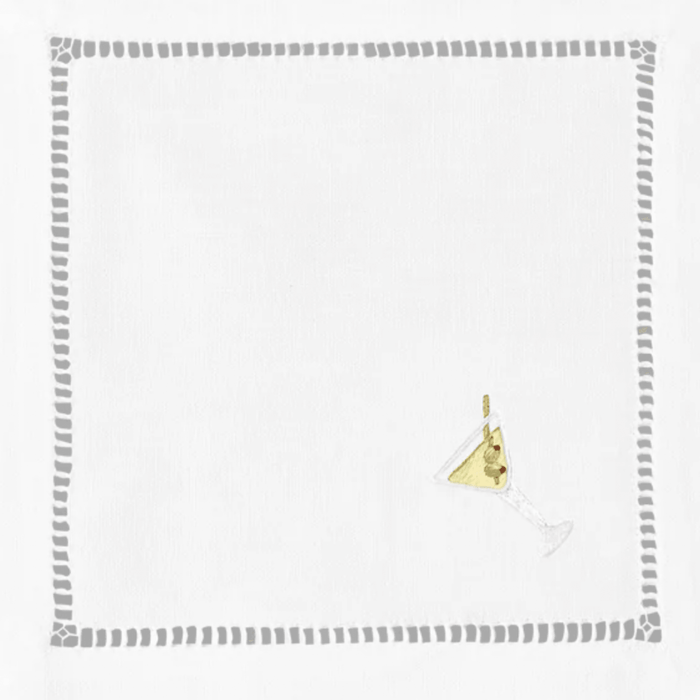 Set of 4 White Cotton Martini Cocktail Napkins - Cocktail Napkins - The Well Appointed House