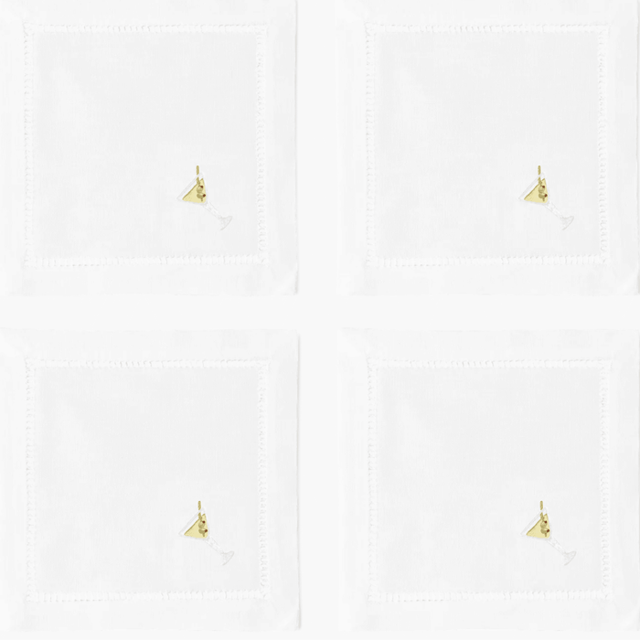Set of 4 White Cotton Martini Cocktail Napkins - Cocktail Napkins - The Well Appointed House