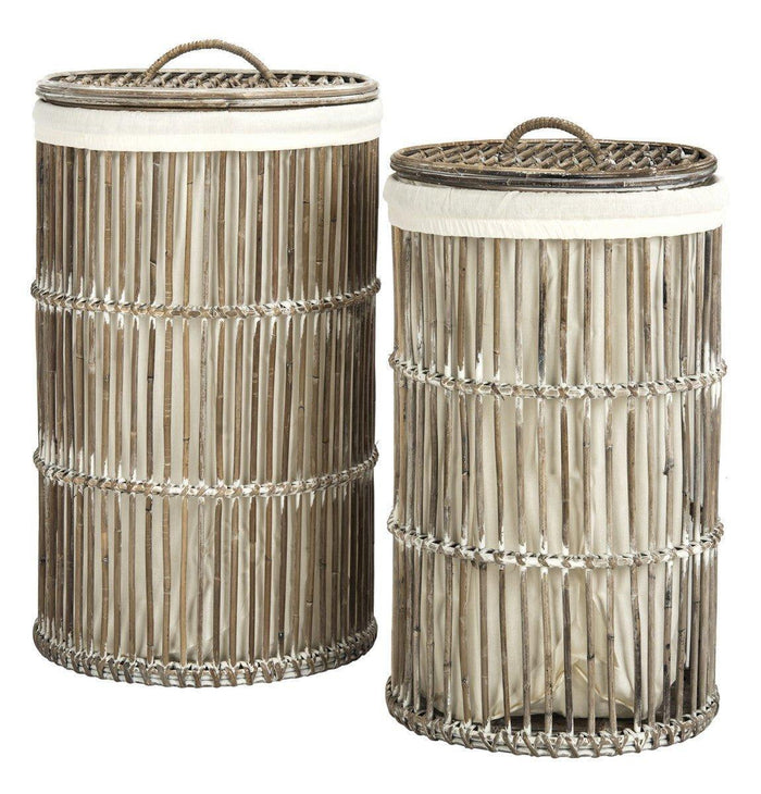 Set of Two Rattan Storage Hampers in White Wash - Hampers - The Well Appointed House