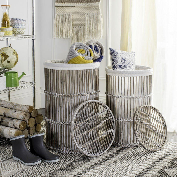 Set of Two Rattan Storage Hampers in White Wash - Hampers - The Well Appointed House