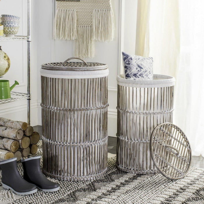 Set of Two Rattan Storage Hampers in White Wash - Hampers - The Well Appointed House
