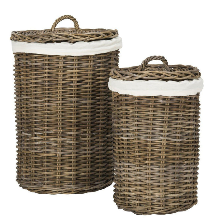 Set of Two Round Mahogany Laundry Baskets - Hampers -  The Well Appointed House