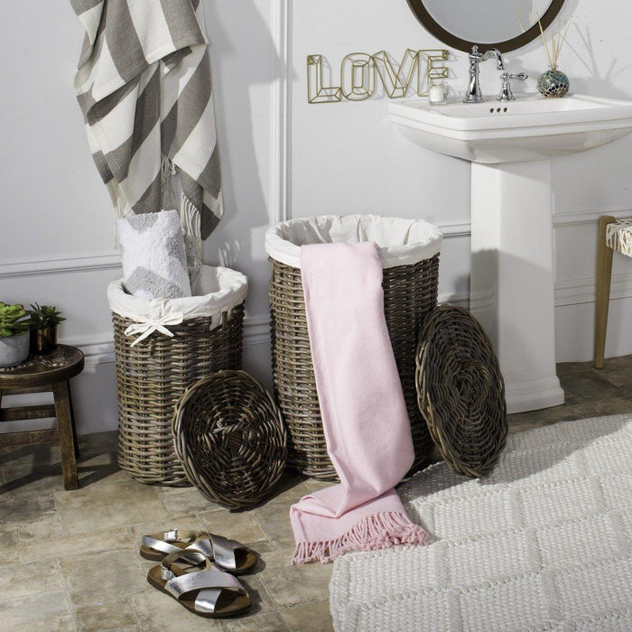Set of Two Round Mahogany Laundry Baskets - Hampers -  The Well Appointed House