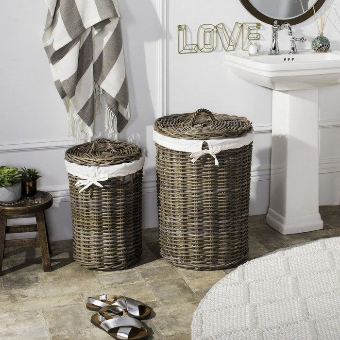 Set of Two Round Mahogany Laundry Baskets - Hampers -  The Well Appointed House