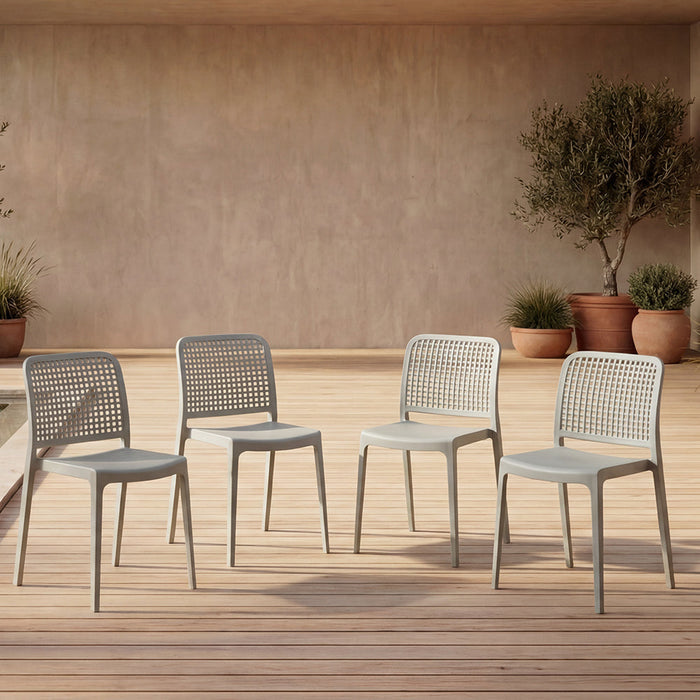 Silla Bronx, Gris Oscuro, Con espaldar en cuadrados y diseño minimalista x4