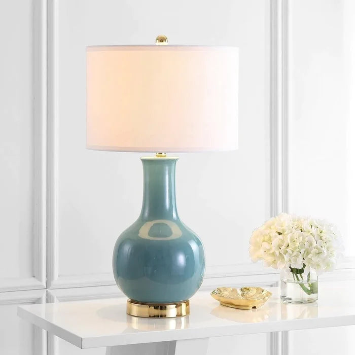 Sky Blue Glazed Ceramic Gourd Table Lamp - Table Lamps - The Well Appointed House