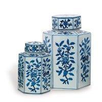Small Blue and White Porcelain Floral Tea Jar - Vases & Jars - The Well Appointed House